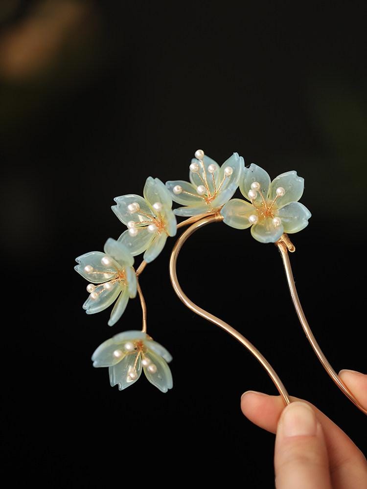 Handmade Blossom Hair Stick Bridal Hairpin Pearl Crystal