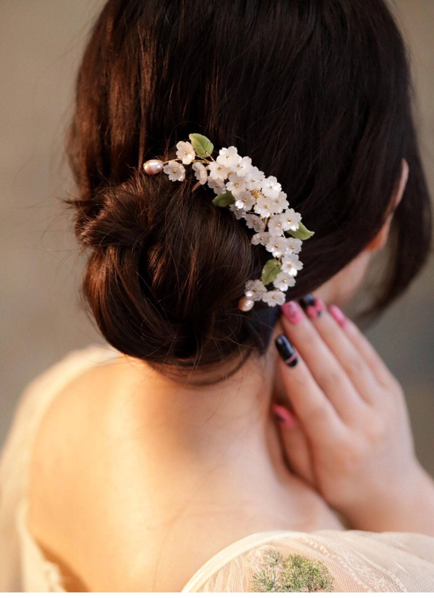 Handmade Blossom Hair Stick Bridal Hairpin Pearl Crystal