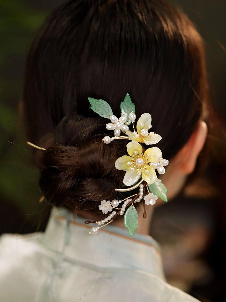 Handmade Blossom Hair Stick Bridal Hairpin Pearl Crystal