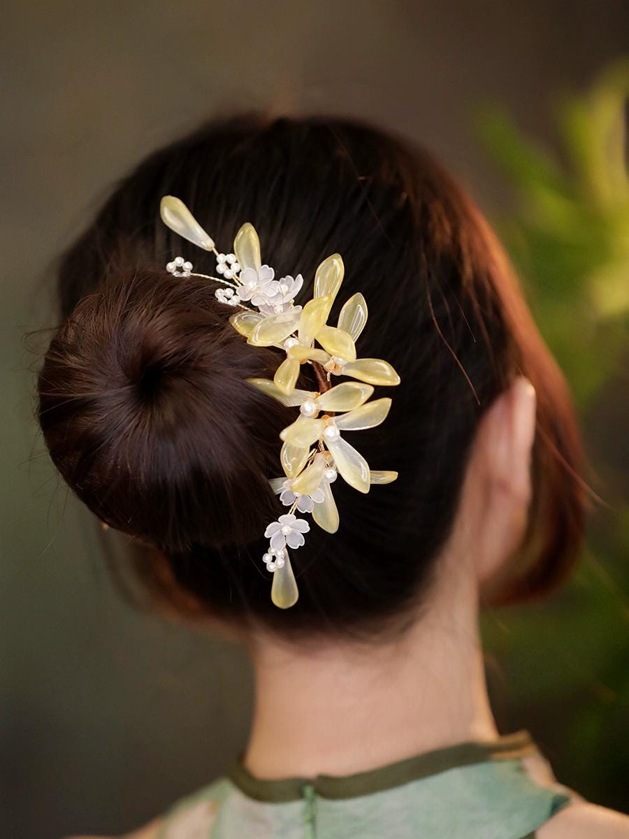 Handmade Blossom Hair Stick Bridal Hairpin Pearl Crystal