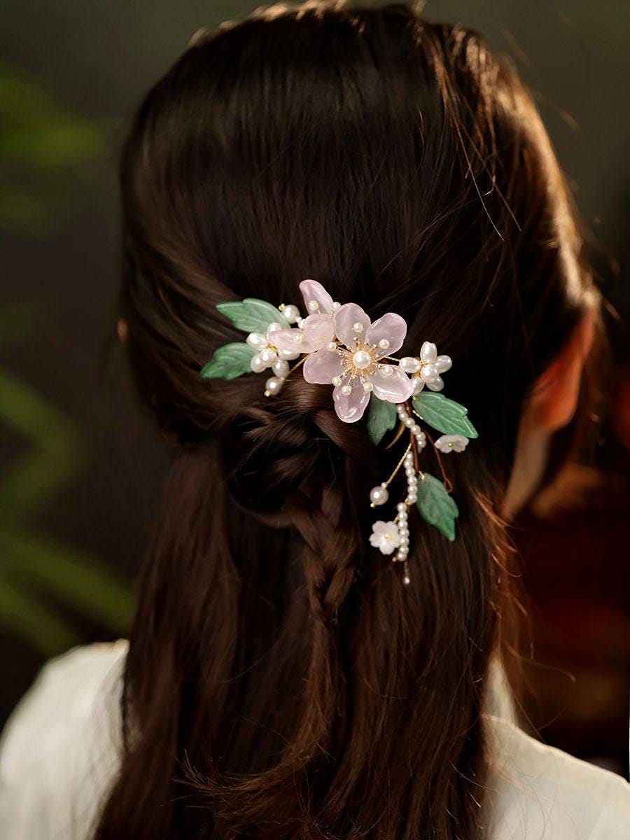 Handmade Blossom Hair Stick Bridal Hairpin Pearl Crystal