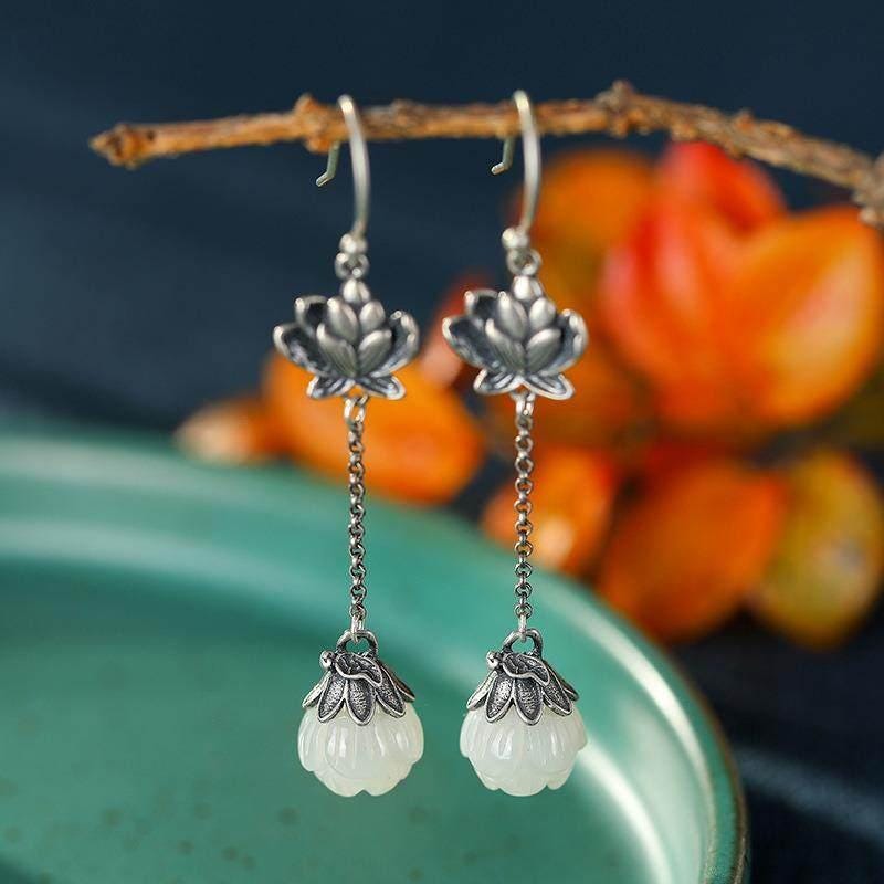 S925 Sterling Silver Enamel Lotus Pearl Drop Earrings