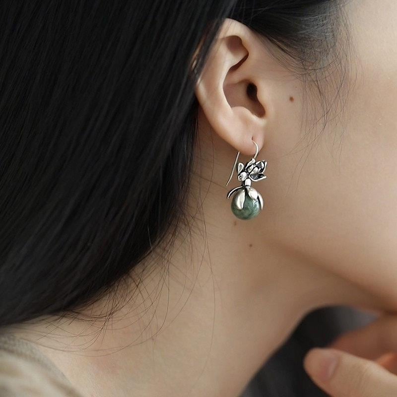 S925 Sterling Silver Enamel Lotus Pearl Drop Earrings