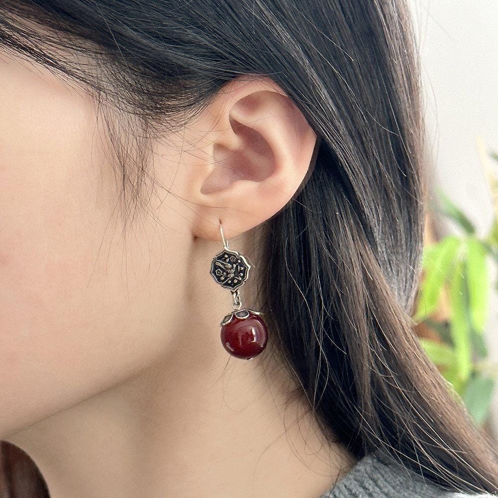 S925 Sterling Silver Double Happiness Pearl Drop Earrings