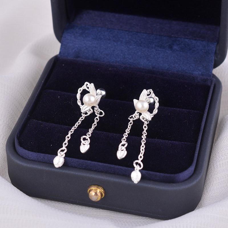 S925 Sterling Silver Double Happiness Pearl Drop Earrings