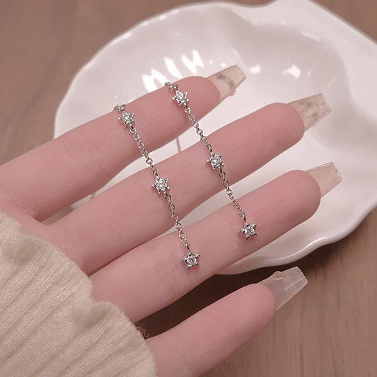 Silver Tone Star Threader Earrings with Cubic Zirconia