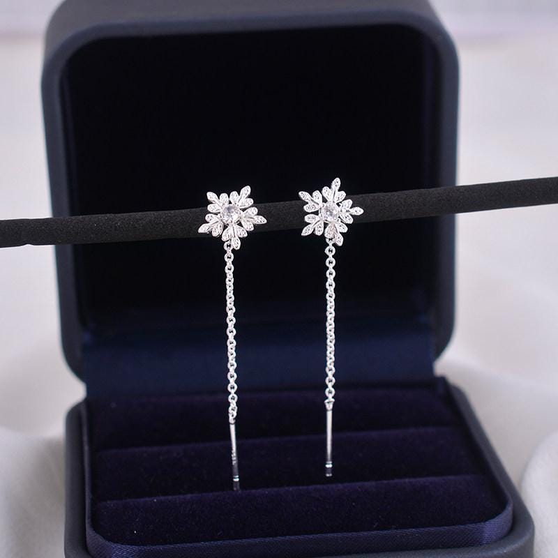 Silver Tone Star Threader Earrings with Cubic Zirconia