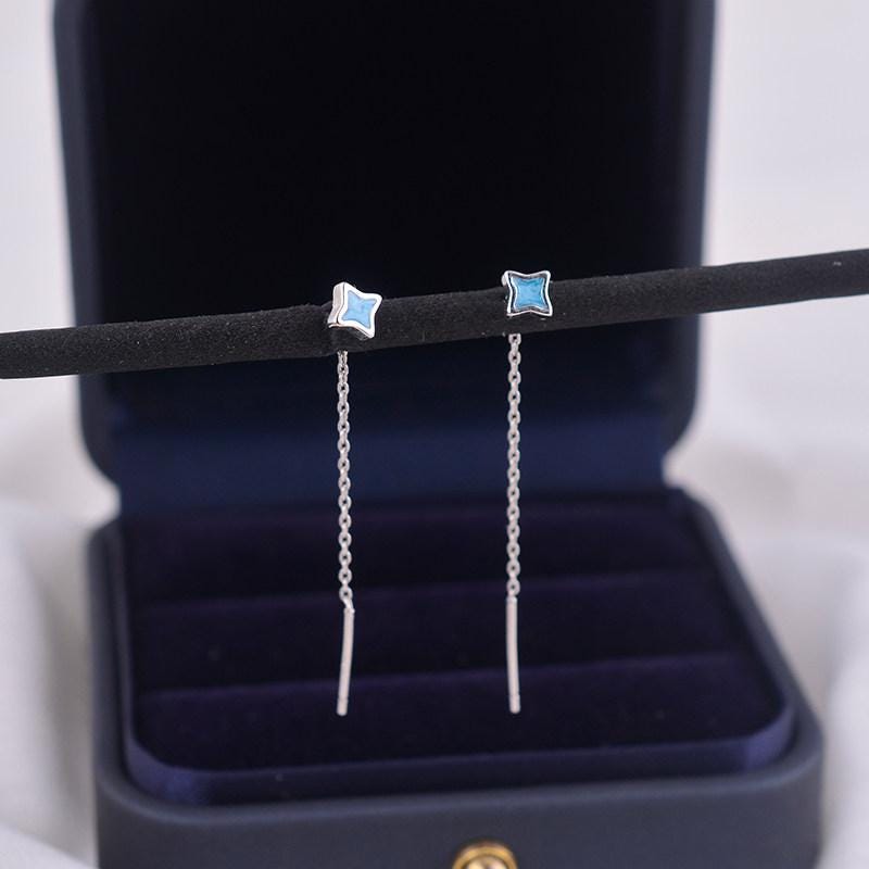 Silver Tone Star Threader Earrings with Cubic Zirconia