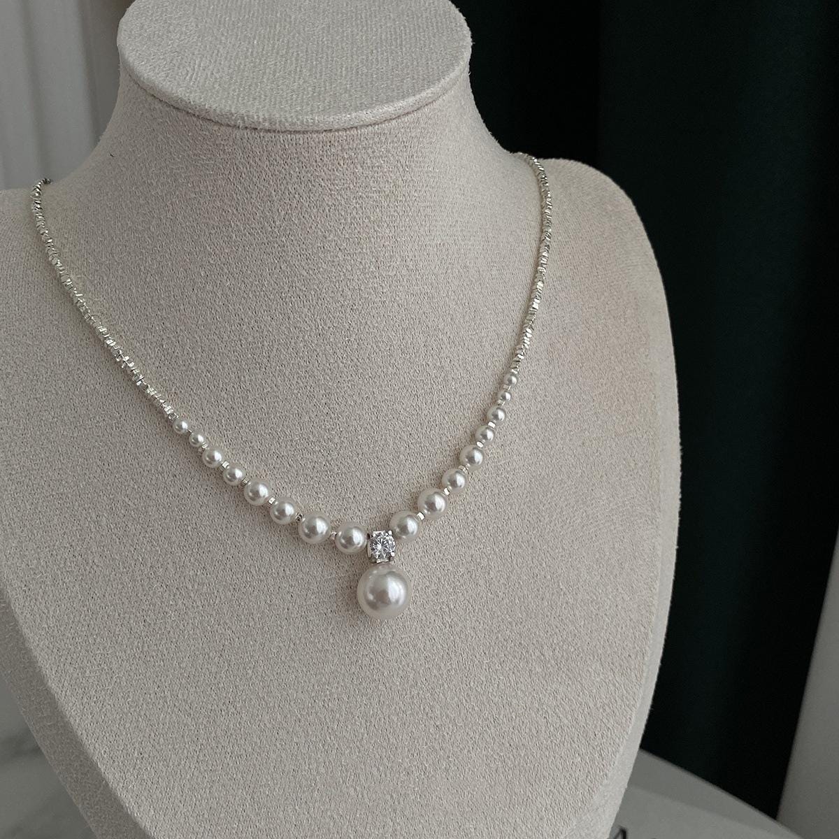 Silver Mixed Chain Pearl Choker Necklace