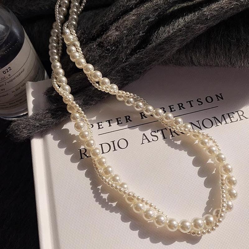 Silver Mixed Chain Pearl Choker Necklace