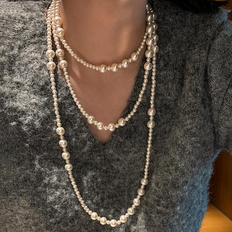 Silver Mixed Chain Pearl Choker Necklace