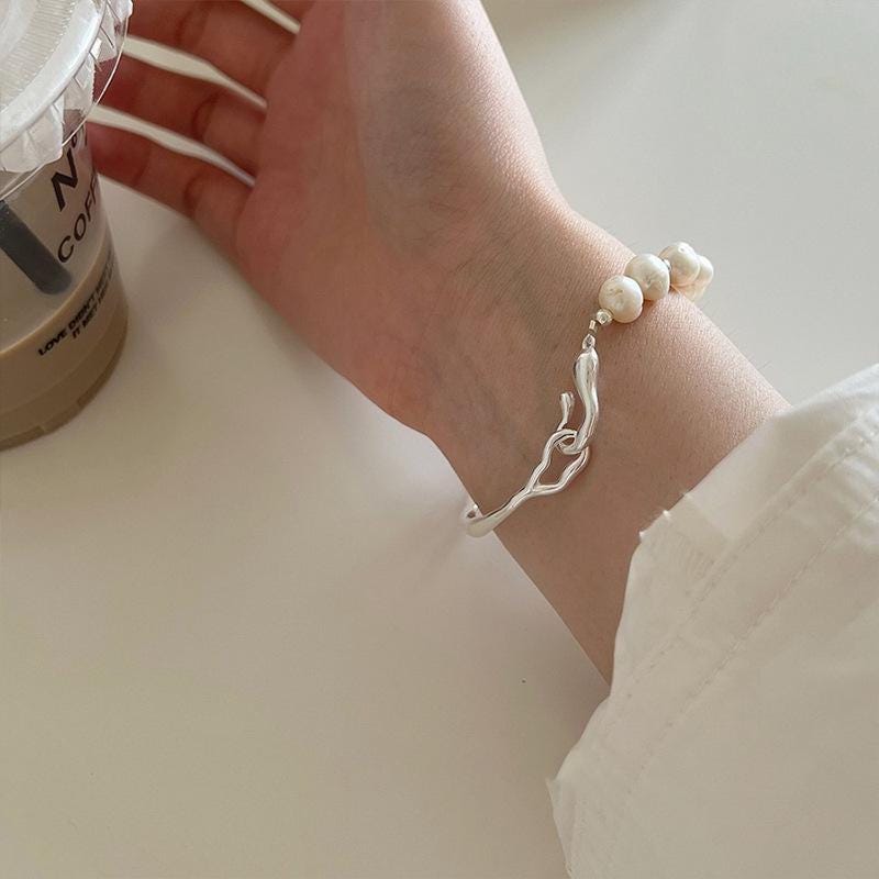 Blush Pink Pearl Stretch Bracelet Gold Bead