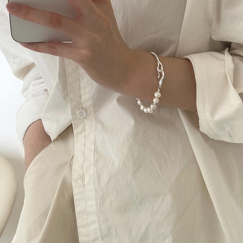 Blush Pink Pearl Stretch Bracelet Gold Bead