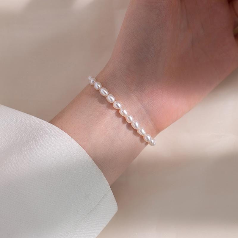 Blush Pink Pearl Stretch Bracelet Gold Bead