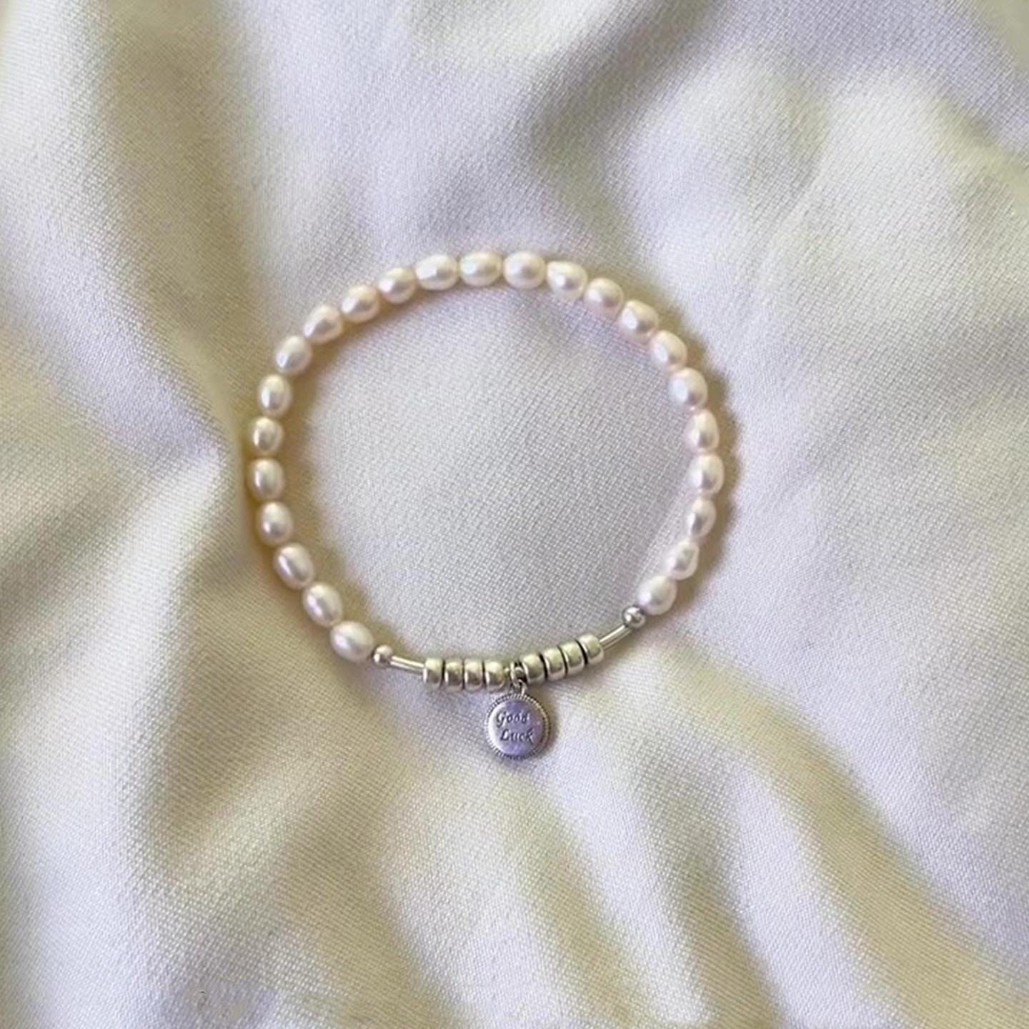 Blush Pink Pearl Stretch Bracelet Gold Bead