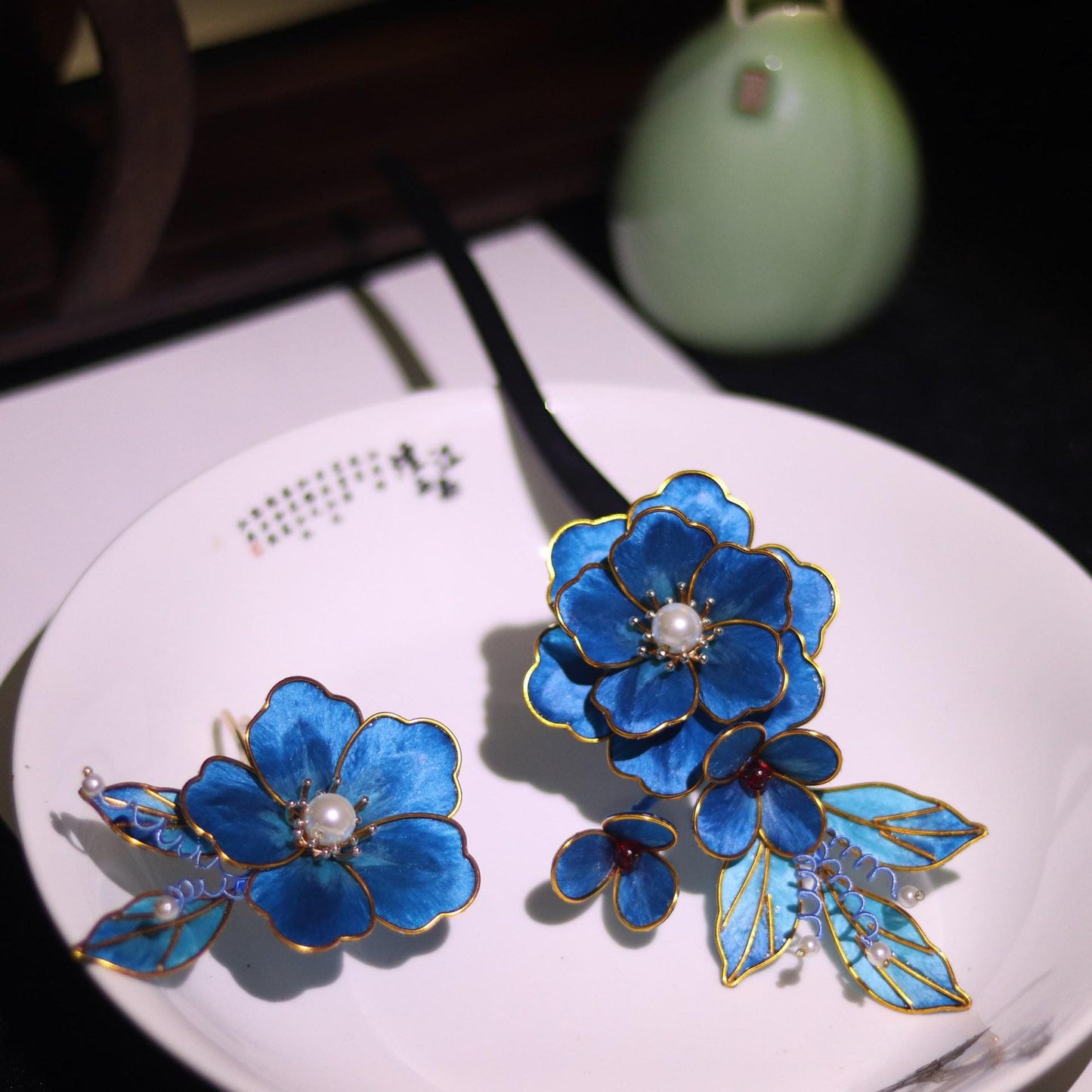 Kingfisher Blue Flower Hair Pin Set Handmade