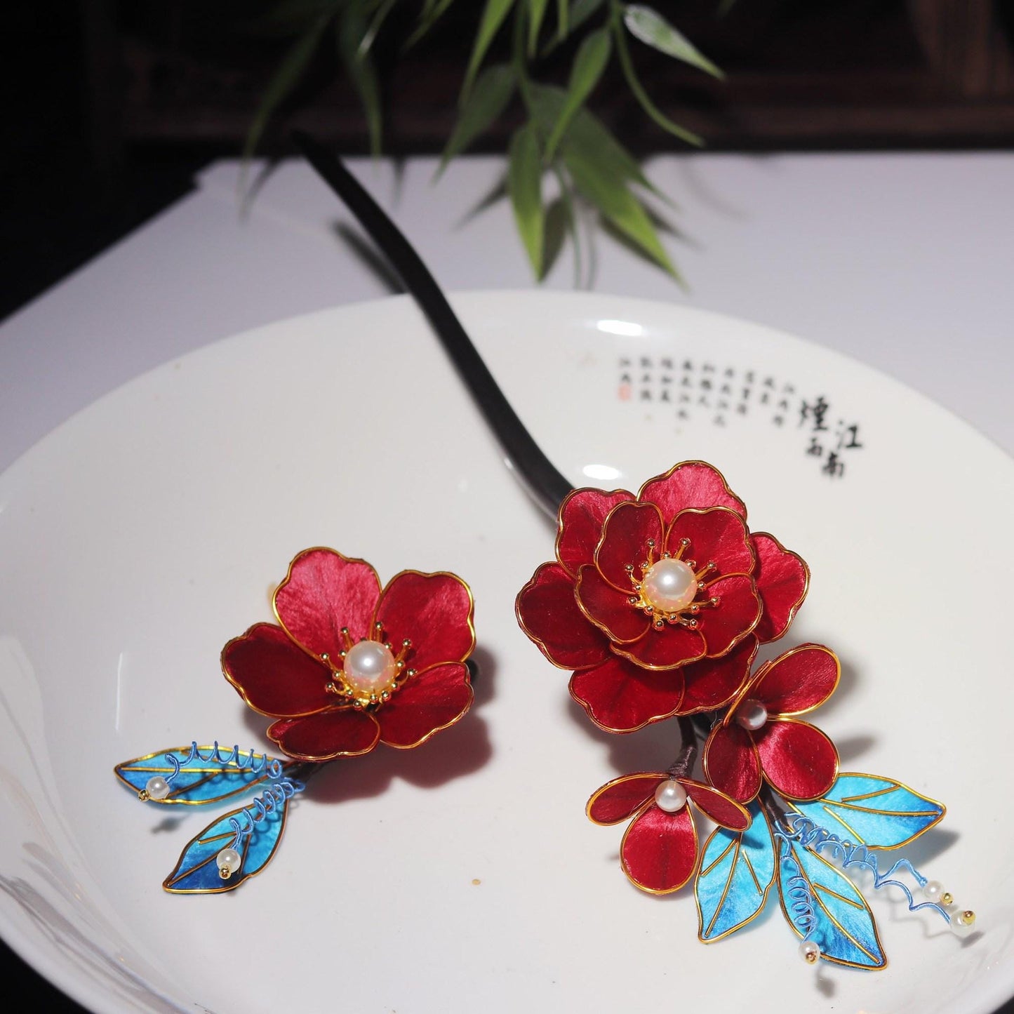 Kingfisher Blue Flower Hair Pin Set Handmade