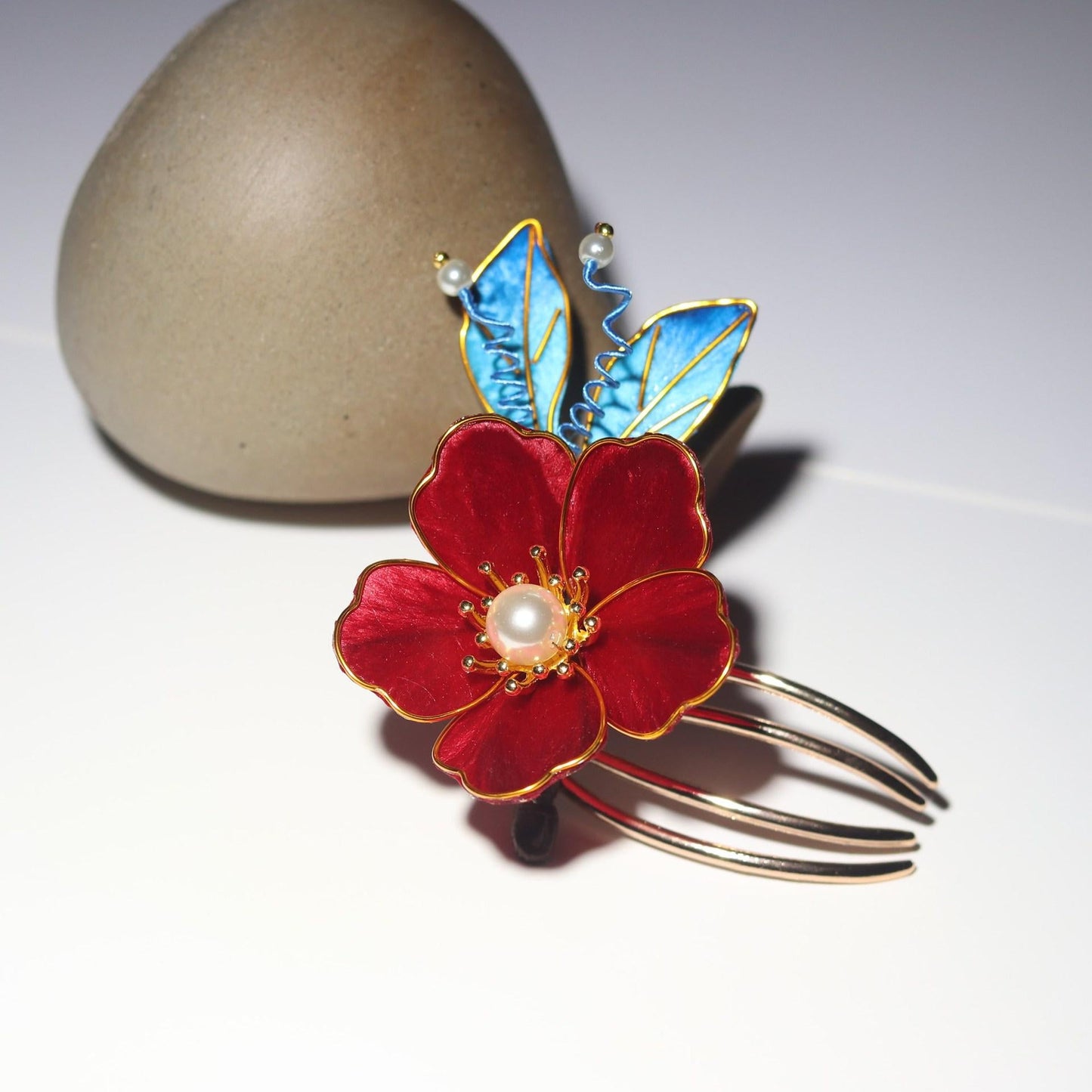Kingfisher Blue Flower Hair Pin Set Handmade