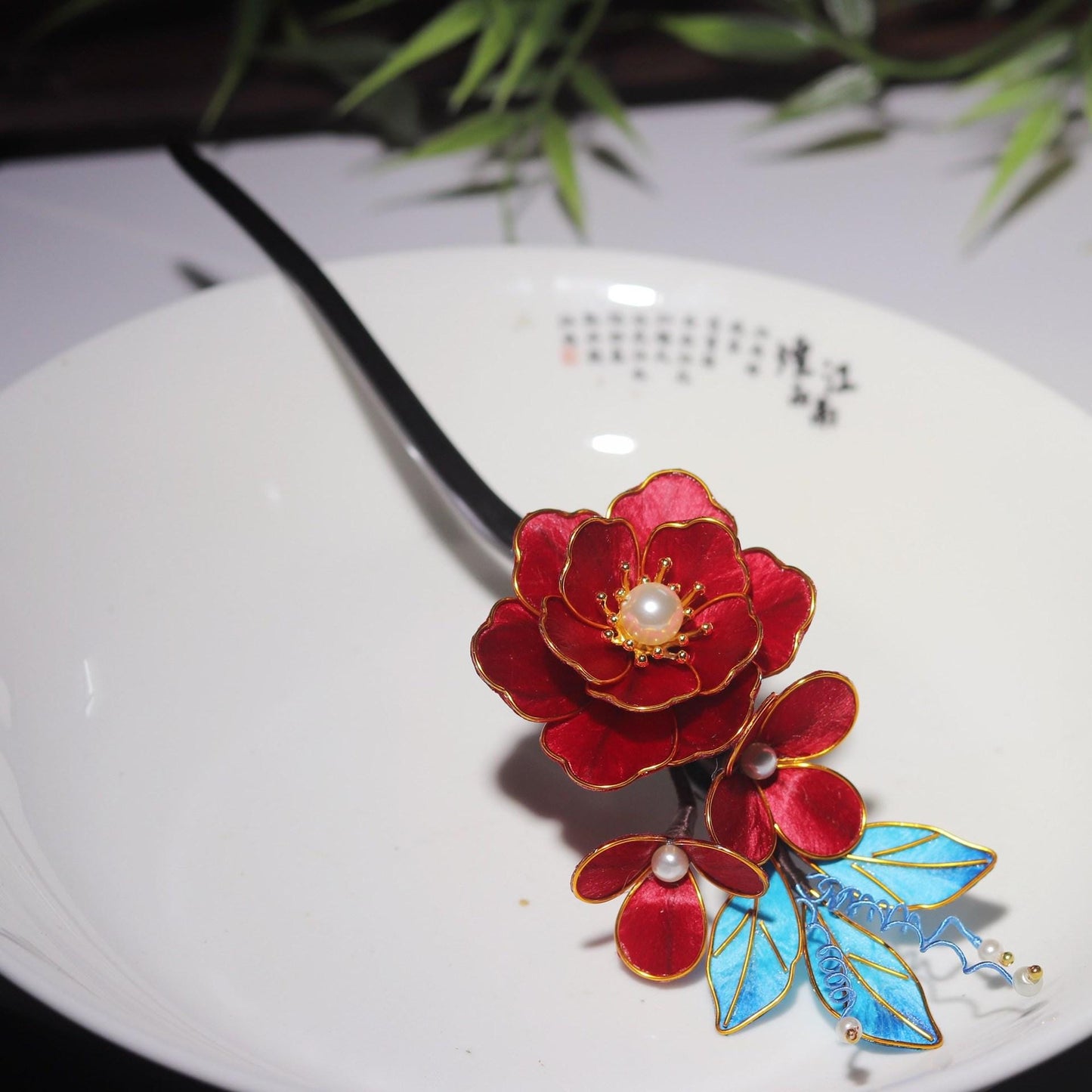 Kingfisher Blue Flower Hair Pin Set Handmade