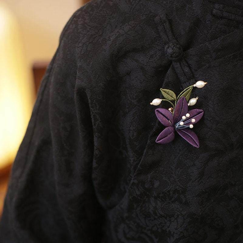 Handmade Velvet Flower Hair Clip Purple Ronghua Bridal