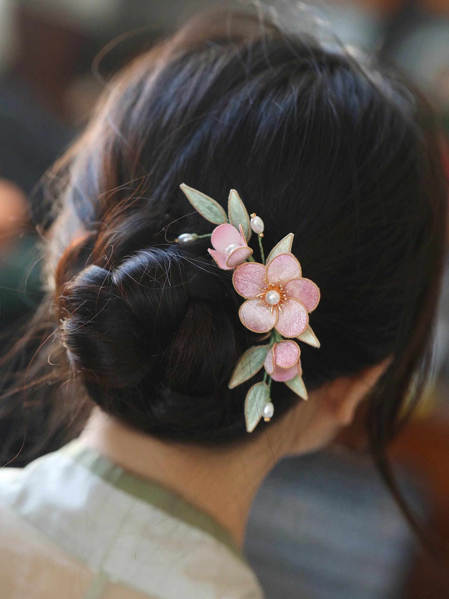 Velvet Crabapple Hair Pin Handmade