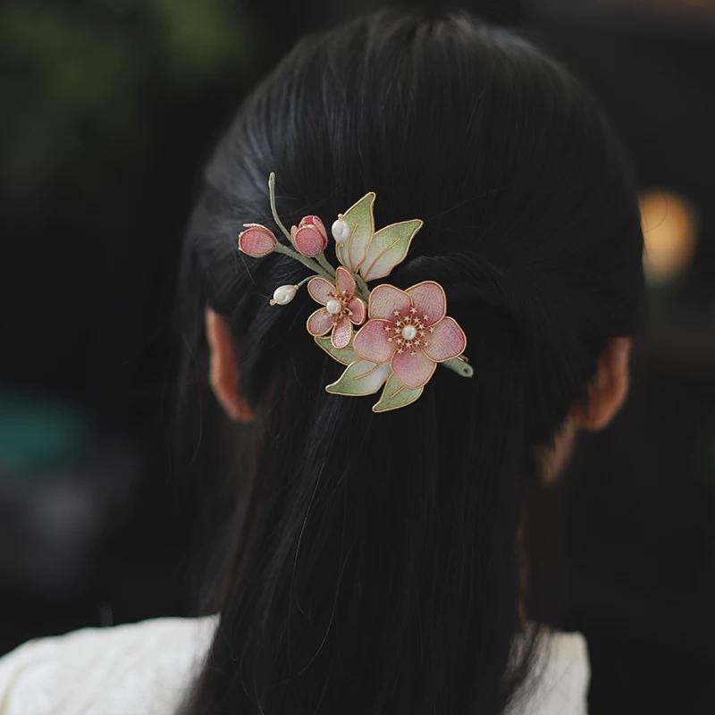 Velvet Crabapple Hair Pin Handmade