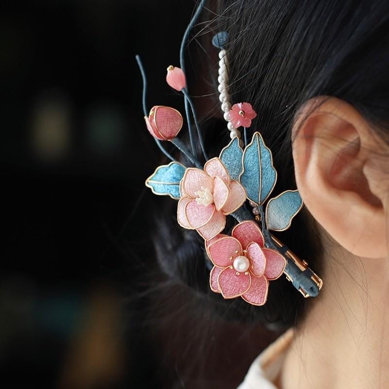 Velvet Crabapple Hair Pin Handmade
