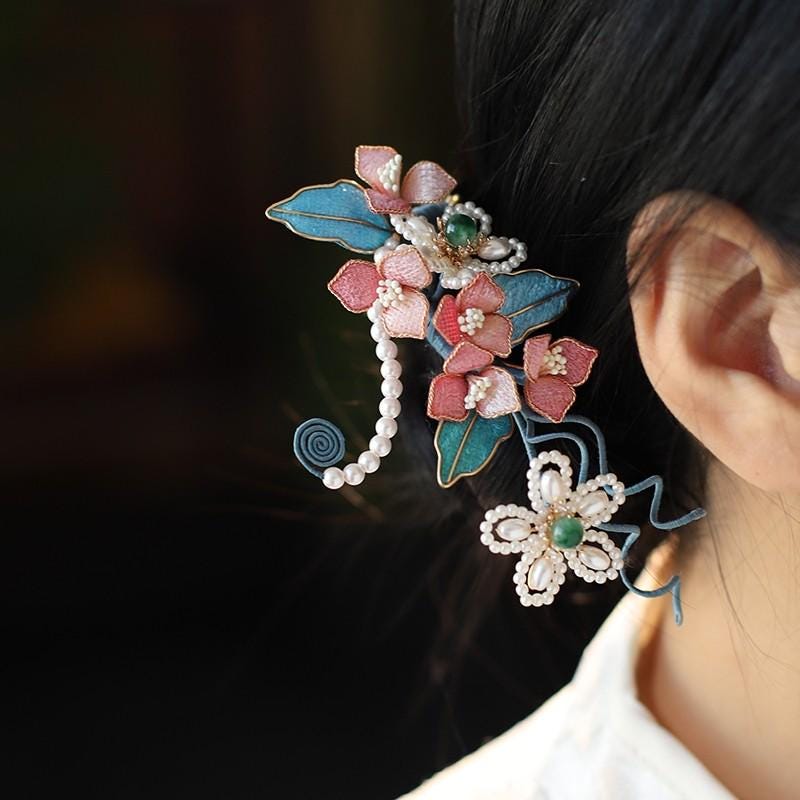 Velvet Crabapple Hair Pin Handmade