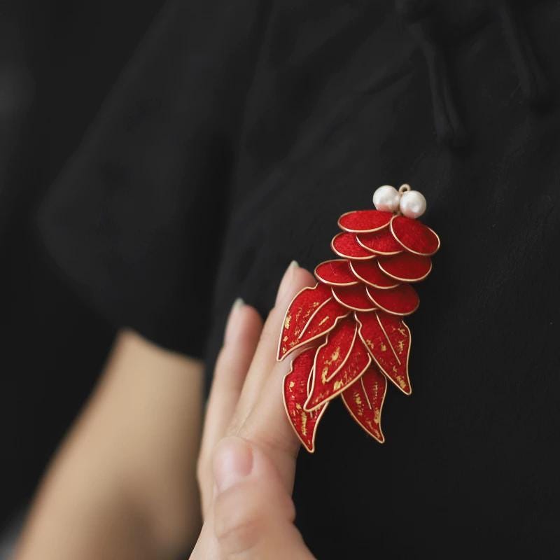 Velvet Phoenix Brooch Handmade Ronghua Pearl Tassel