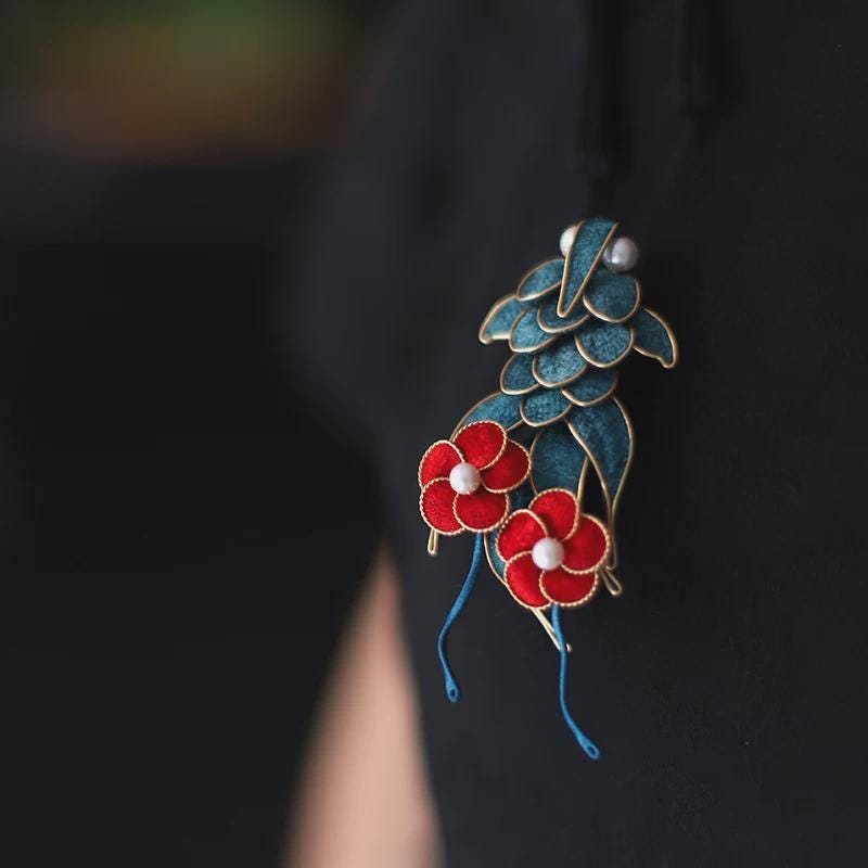 Velvet Phoenix Brooch Handmade Ronghua Pearl Tassel