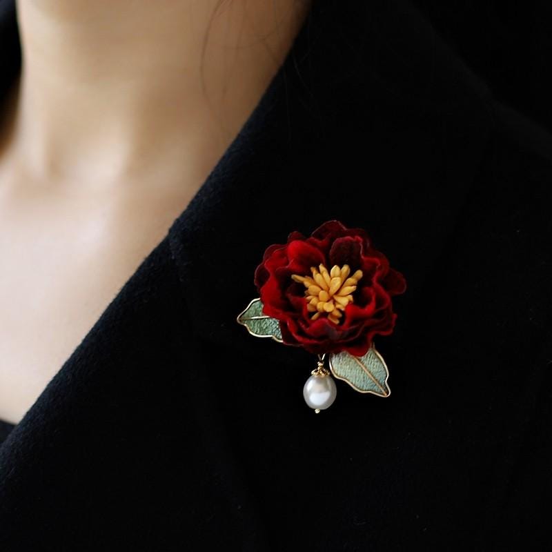 Velvet Phoenix Brooch Handmade Ronghua Pearl Tassel