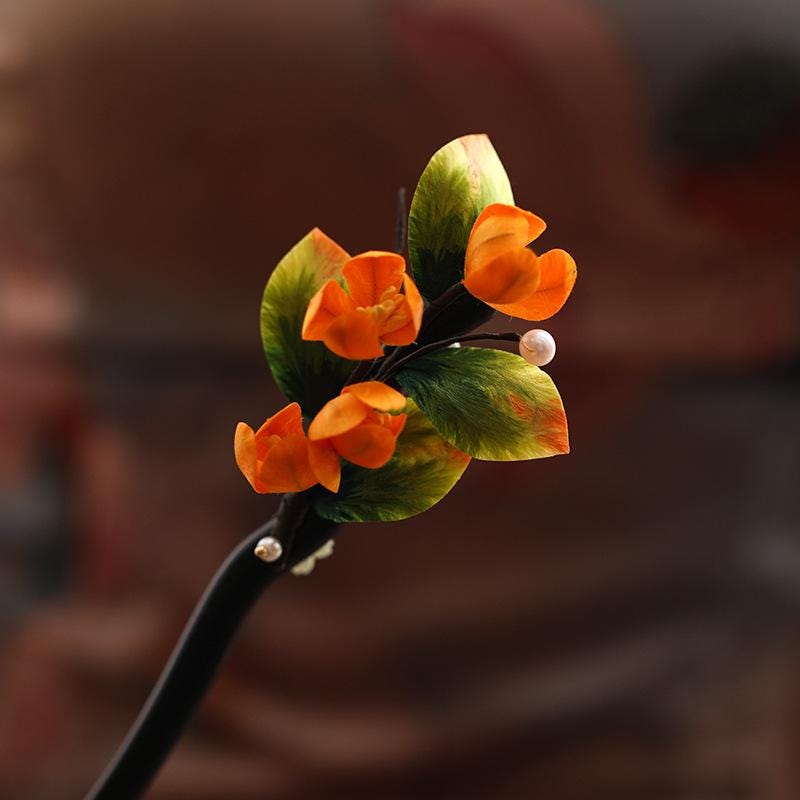 Handmade Enamel Flower Hair Stick Ebony Kingfisher Pearl