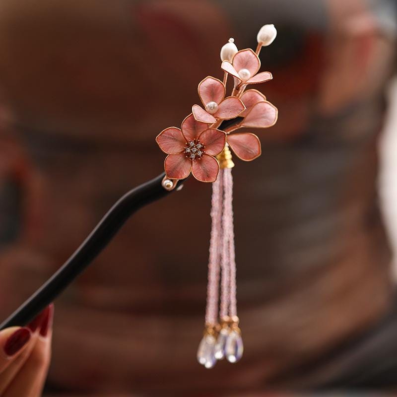 Ebony Hair Stick with Enamel Flower