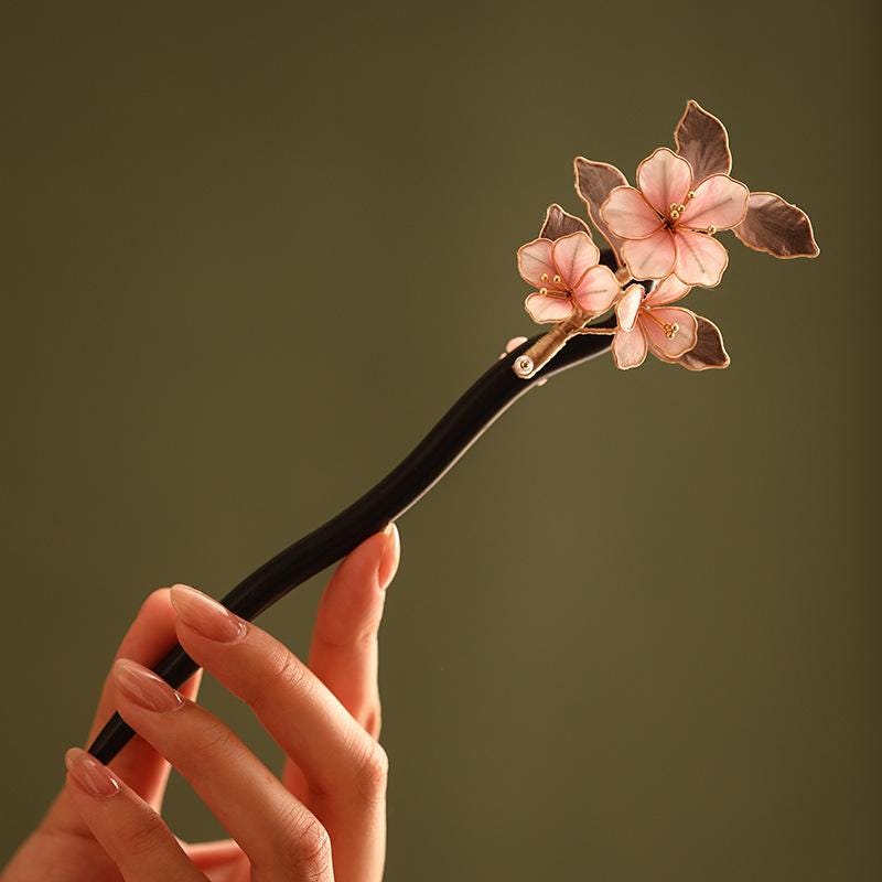 Ebony Hair Stick with Enamel Flower