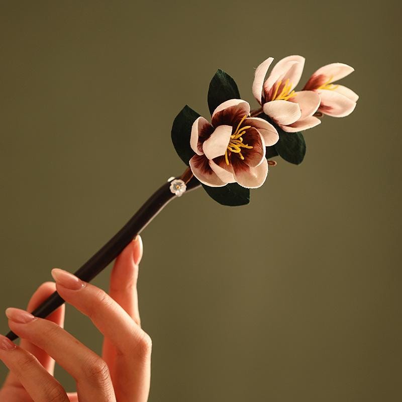 Handmade Ebony Wood Hair Stick | Blue Hydrangea Butterfly Artisan Pin
