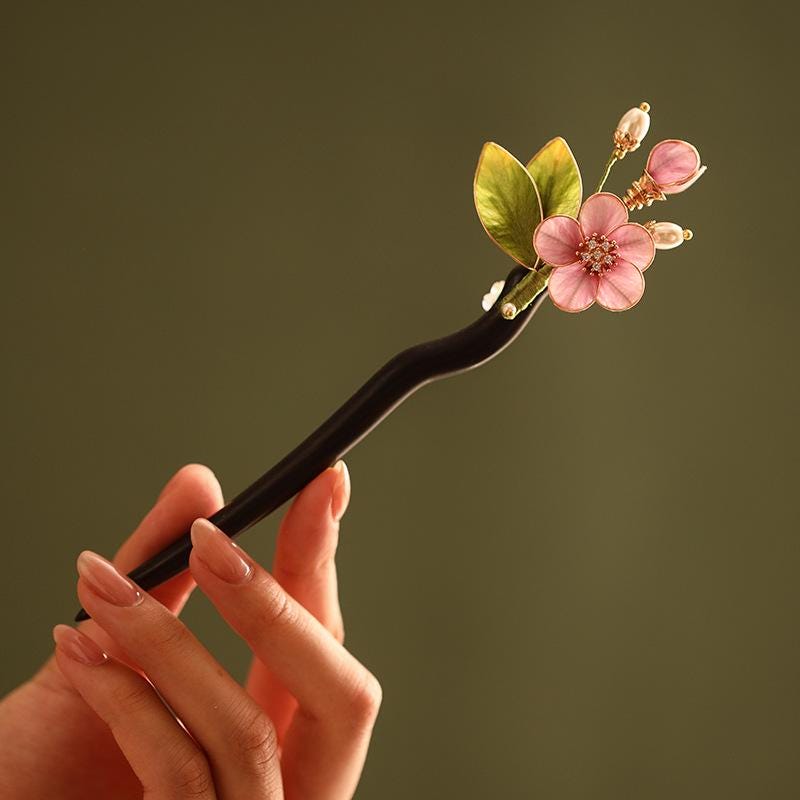 Handmade Ebony Wood Hair Stick | Blue Hydrangea Butterfly Artisan Pin