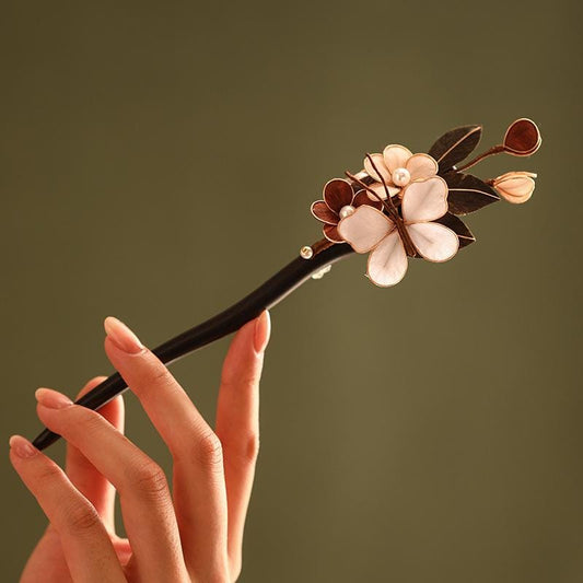 Handmade Ebony Wood Hair Stick | Blue Hydrangea Butterfly Artisan Pin