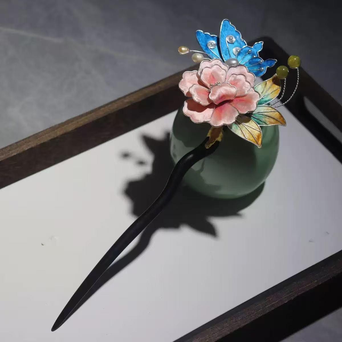 Kingfisher Blue Flower Hair Pin Set Handmade