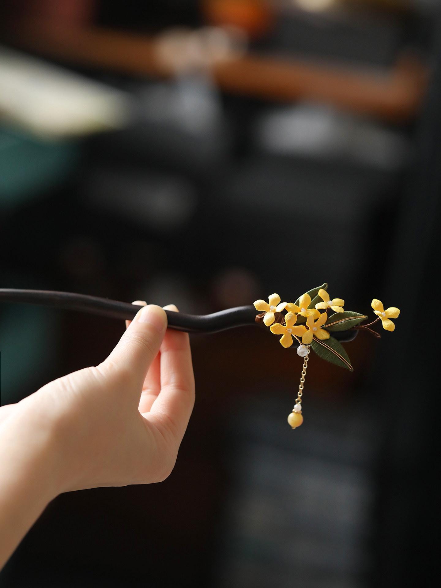 Handmade Ebony Wood Hair Stick Osmanthus