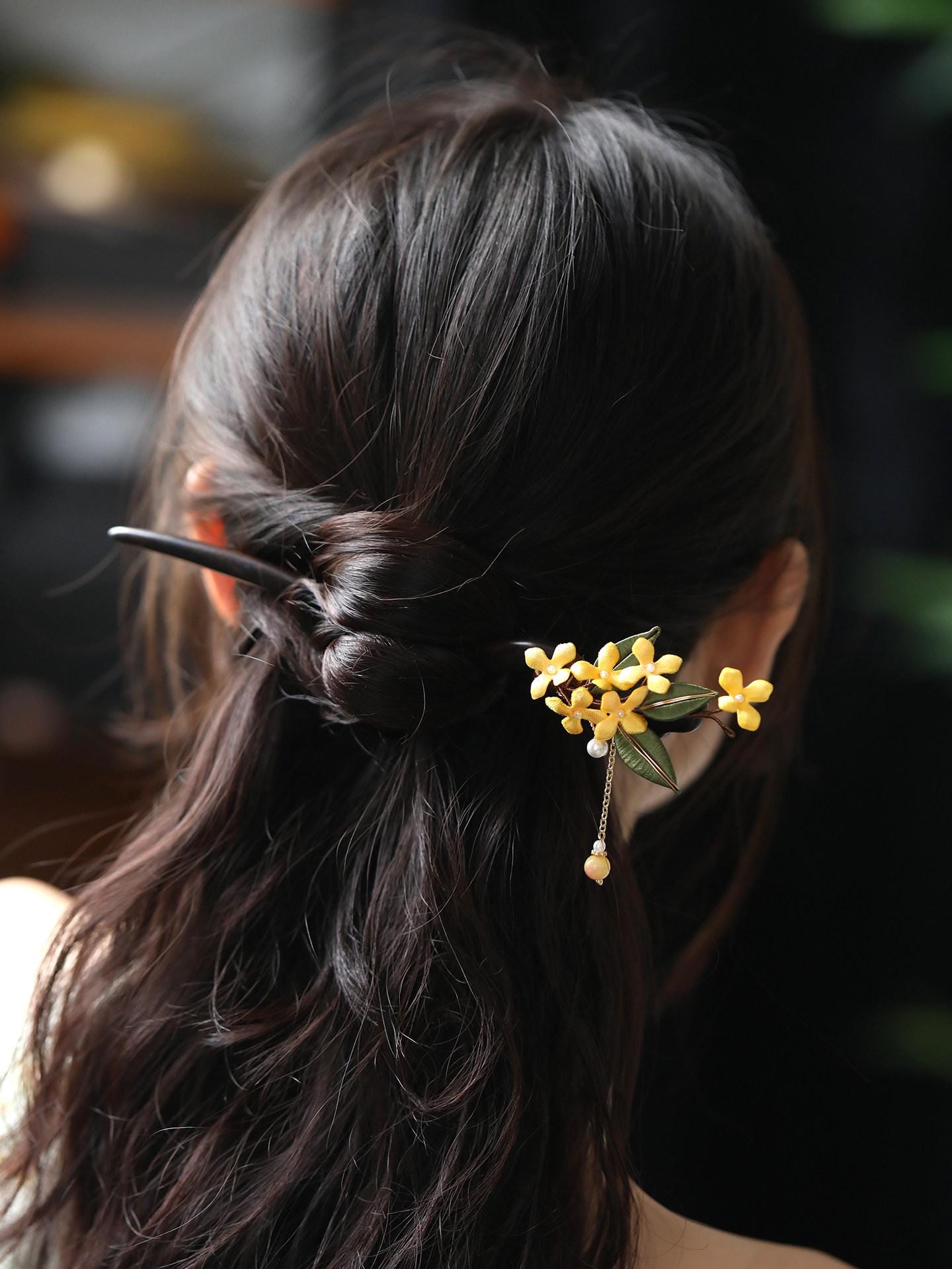 Handmade Ebony Wood Hair Stick Osmanthus