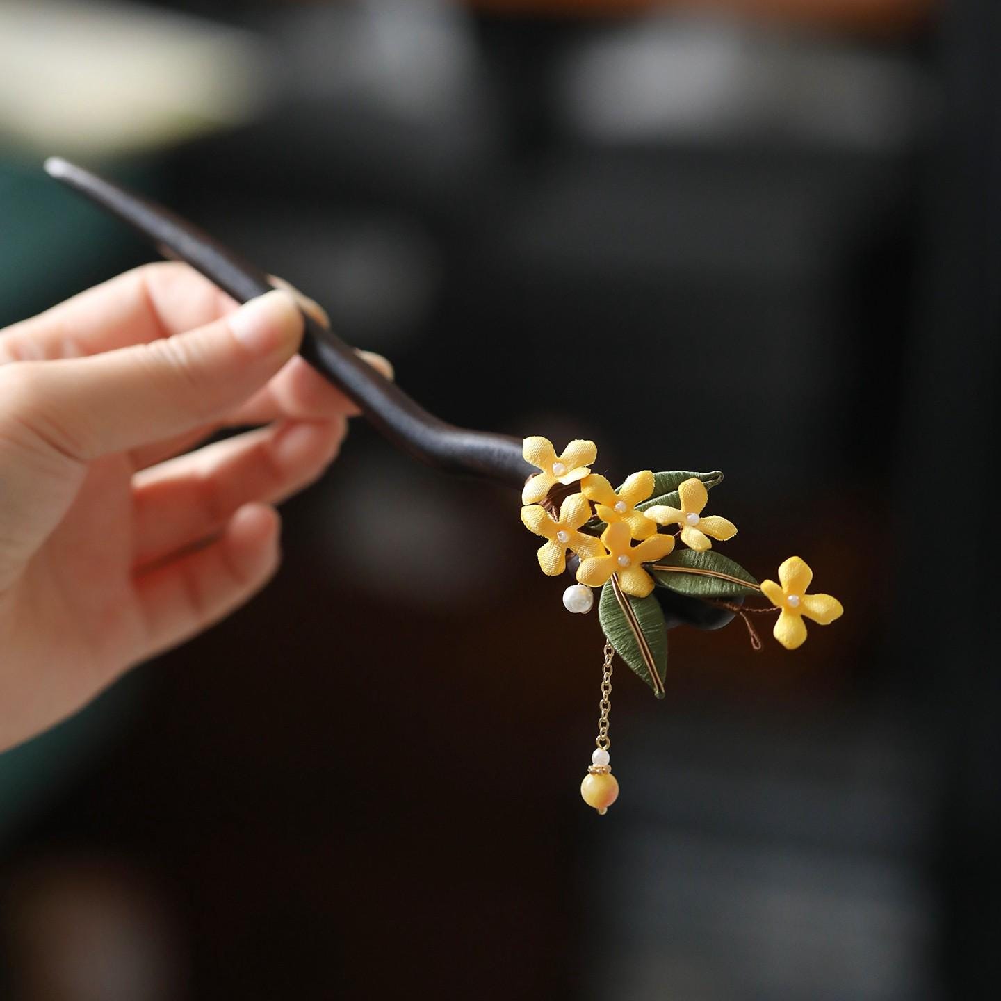 Handmade Ebony Wood Hair Stick Osmanthus