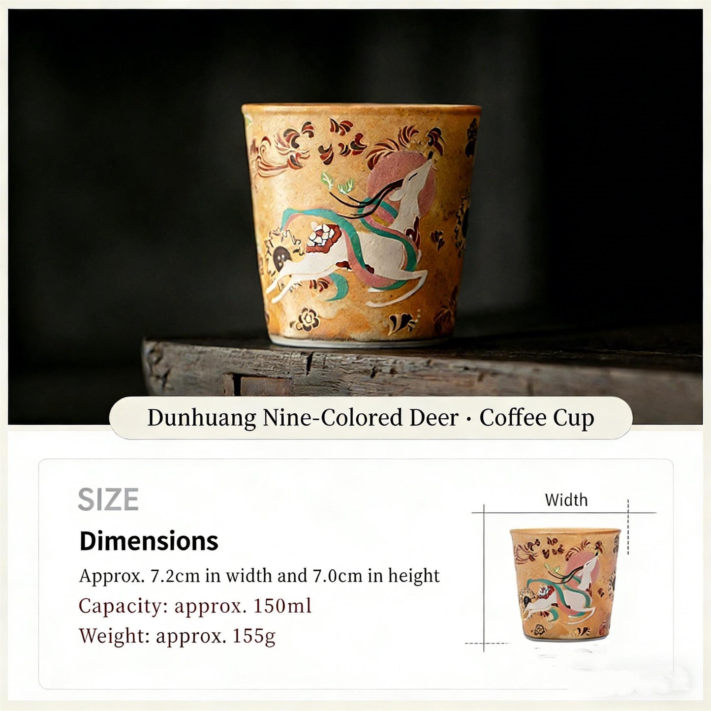 Handpainted Dunhuang Ceramic Coffee Cup Set Vintage Chinese Art