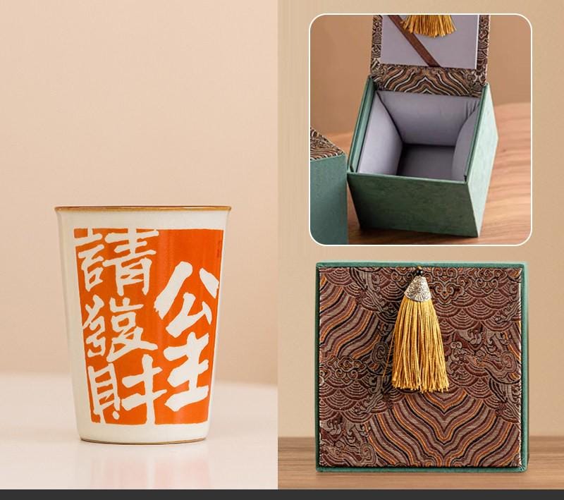 Hand Painted Ru Kiln Ceramic Cup Gift Boxed