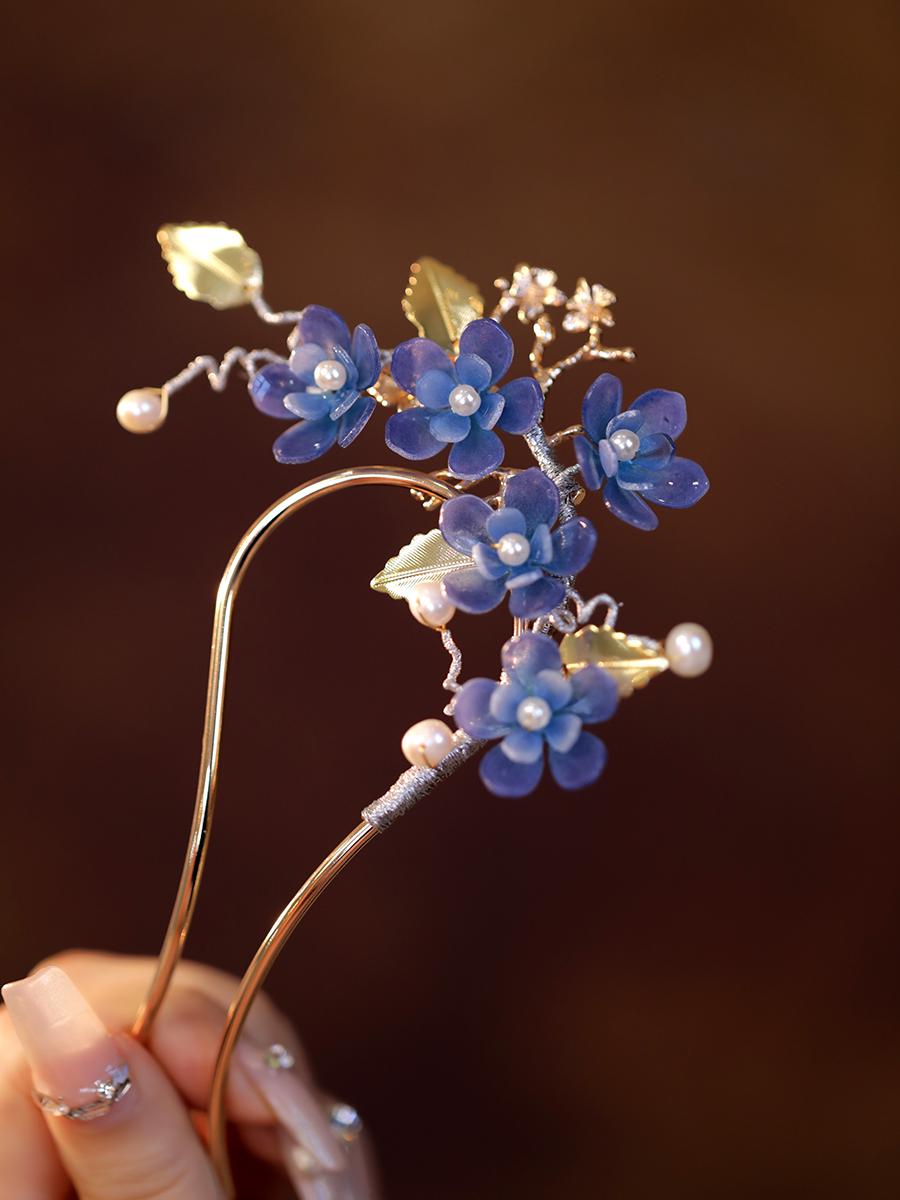 Handmade Blossom Hair Stick Bridal Hairpin Pearl Crystal