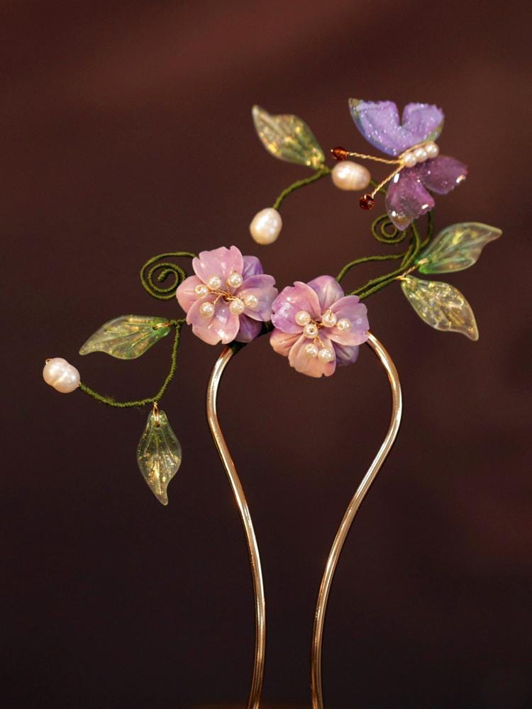 Handmade Blossom Hair Stick Bridal Hairpin Pearl Crystal