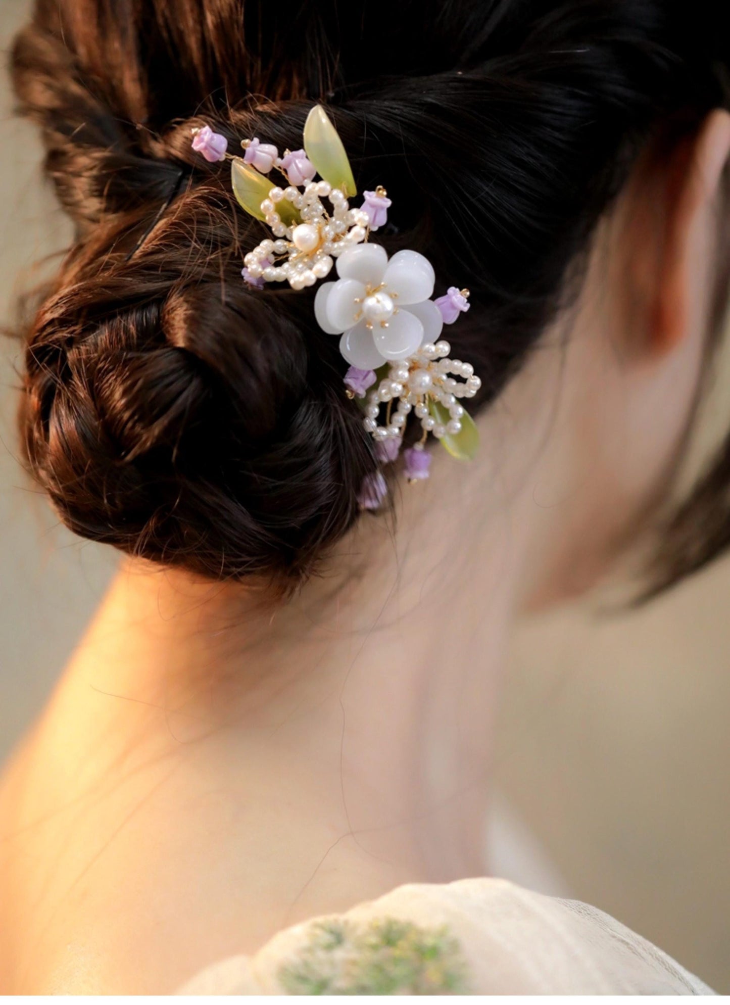 Handmade Blossom Hair Stick Bridal Hairpin Pearl Crystal