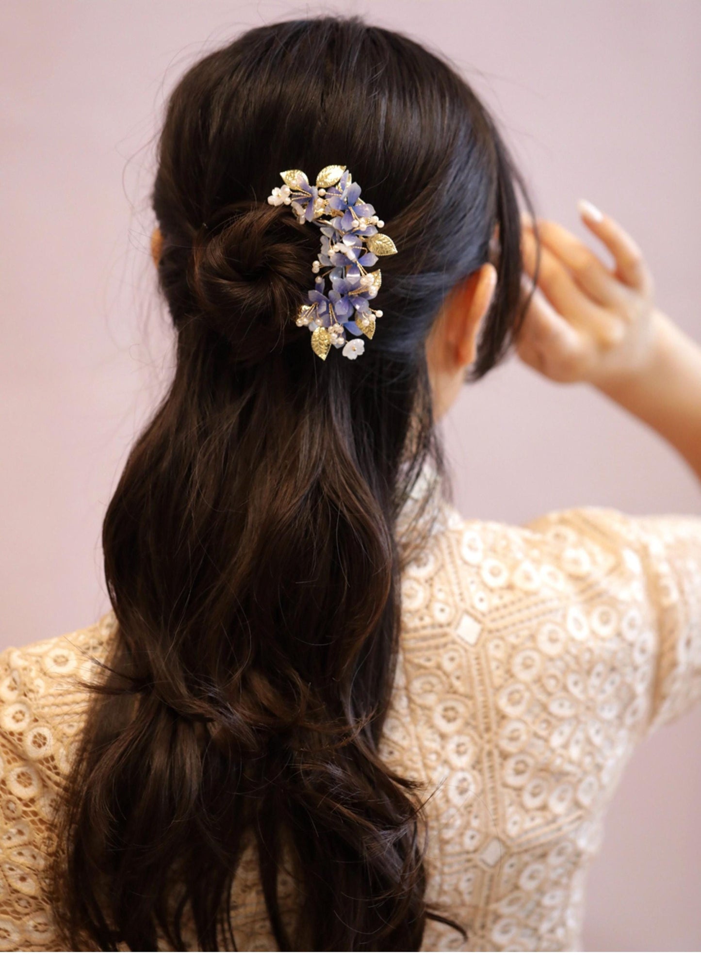 Handmade Blossom Hair Stick Bridal Hairpin Pearl Crystal