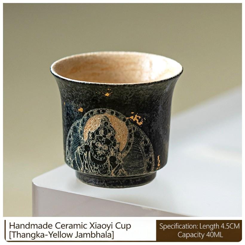 Handpainted Dunhuang Ceramic Coffee Cup Set Vintage Chinese Art