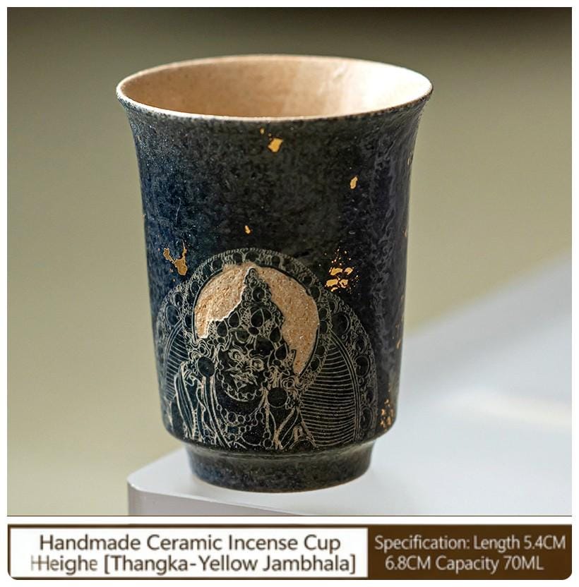 Handpainted Dunhuang Ceramic Coffee Cup Set Vintage Chinese Art