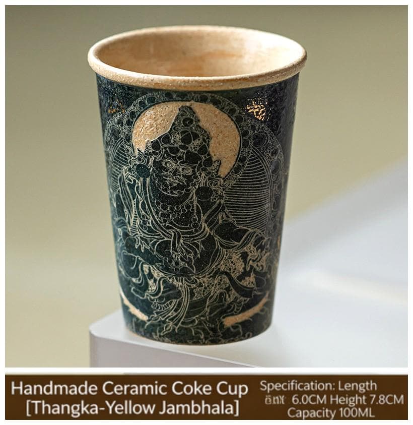 Handpainted Dunhuang Ceramic Coffee Cup Set Vintage Chinese Art